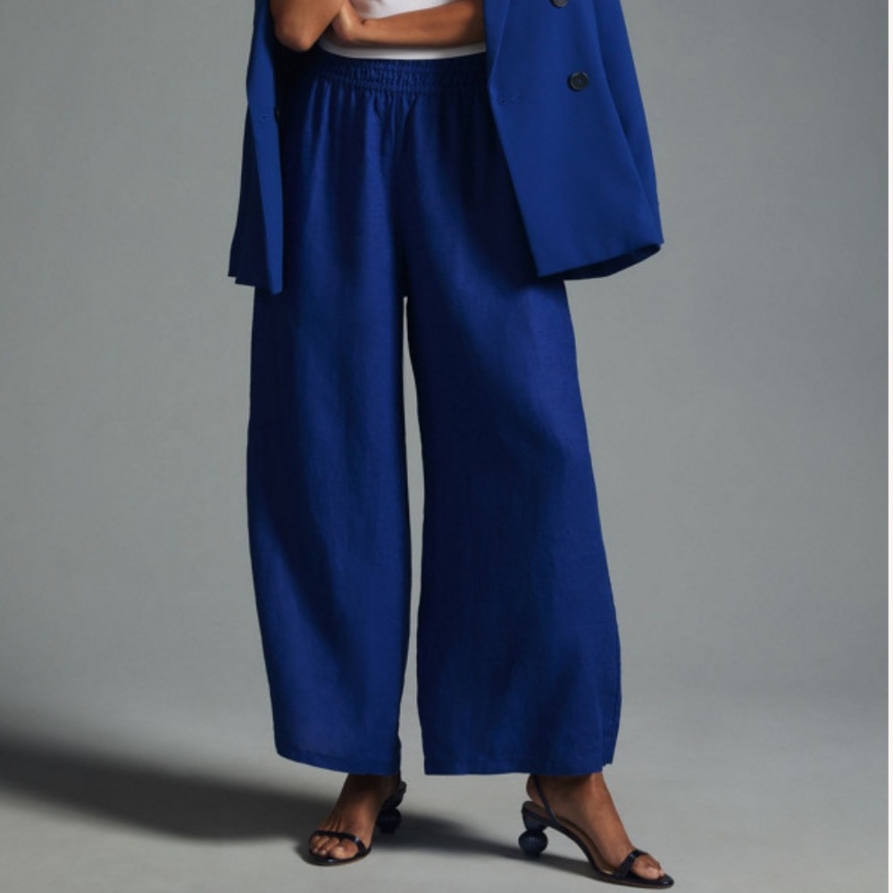Anthropologie Colette Blue Linen Wide-Leg Pants